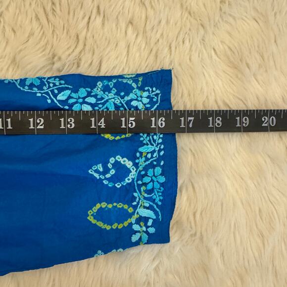 Amaya Blue Embroidered Silk Floral V-Neck Tunic Top 40/Medium - Picture 8 of 9